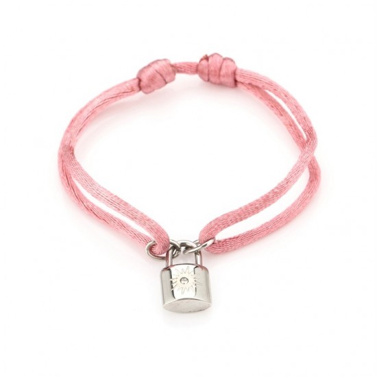 Lock bracelet silver  - pink