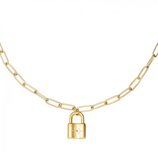 Necklace cute lock gold
