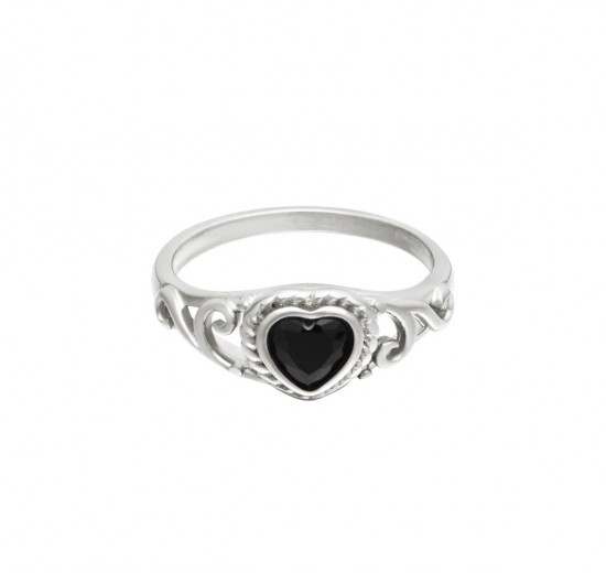 Ring with heart of zircon stone silver