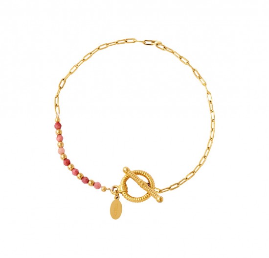 Beads bracelet round closure pink