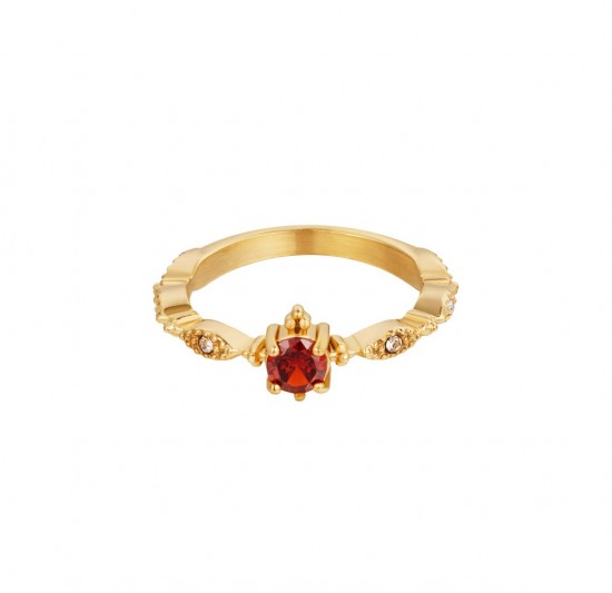 Ring with red zircon stone