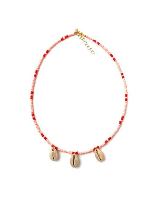 Pink necklace with 3 shells