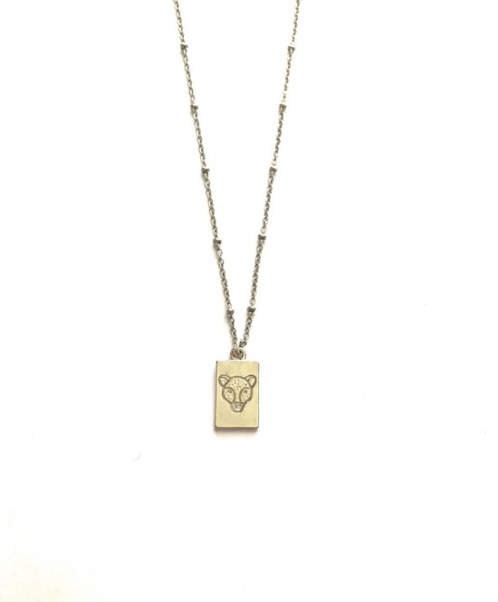 Silver dot necklace with leopard