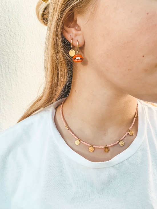 Pink necklace with 5 coins