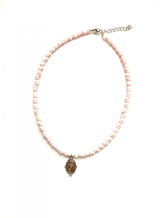 Pink white necklace oval rose