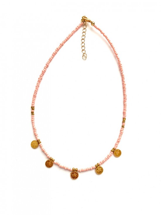 Pink necklace with 5 coins
